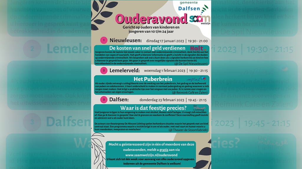 Ouderavonden over thema’s die jongeren bezig houden