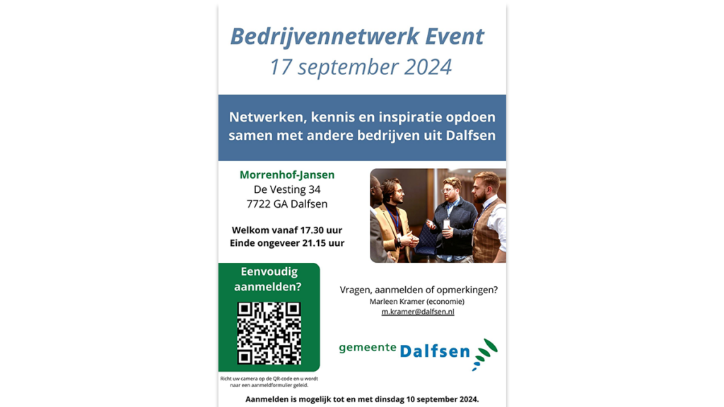 Bedrijvennetwerk Event 17 september voor bedrijven in gemeente Dalfsen Bedrijvennetwerk Event 17 september voor bedrijven in gemeente Dalfsen