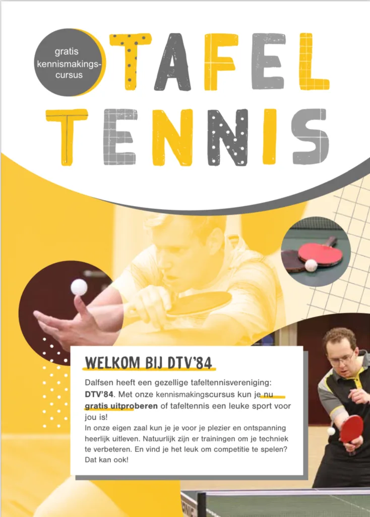 Gratis Tafeltennis Kennismakingscursus voor Volwassenen