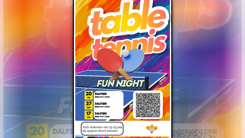 Fun Night bij DTV ’84: Tafeltennis en muziek voor jongeren Fun Night bij DTV '84: Tafeltennis en muziek voor jongeren