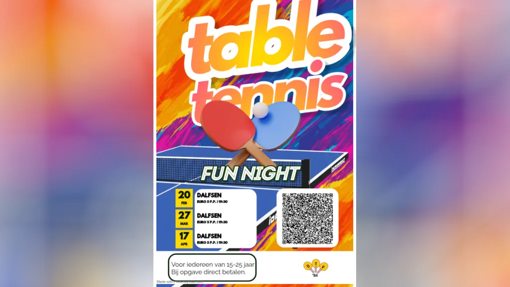 DTV’84 organiseert Table Tennis Fun Night voor jongeren DTV’84 organiseert Table Tennis Fun Night voor jongeren